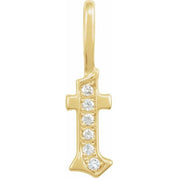 14K Yellow .04 CTW Natural Diamond Gothic Initial T Charm/Pendant