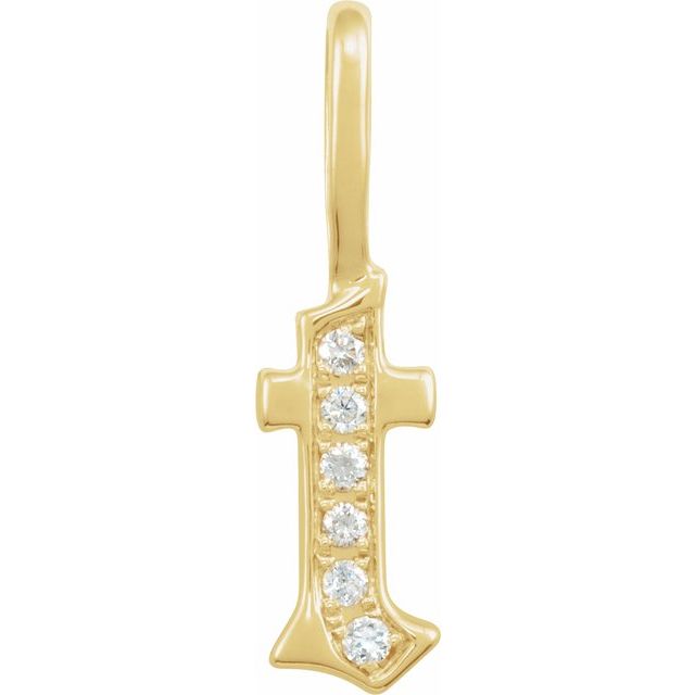 14K Yellow .04 CTW Natural Diamond Gothic Initial T Charm/Pendant