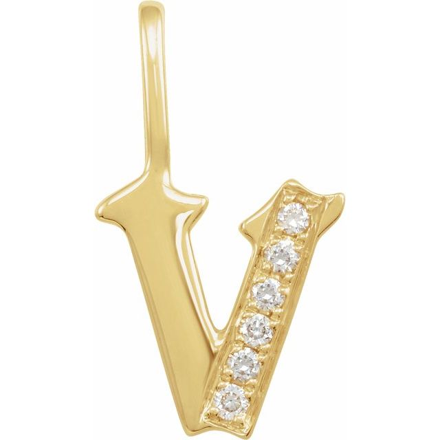 14K Yellow .06 CTW Natural Diamond Gothic Initial V Charm/Pendant