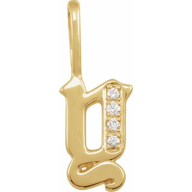 14K Yellow .035 CTW Natural Diamond Gothic Initial Y Charm/Pendant