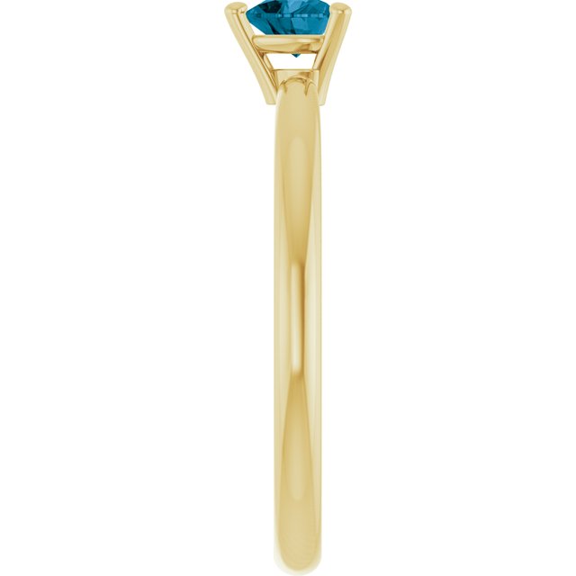 14K Yellow Natural London Blue Topaz Heart Solitaire Ring