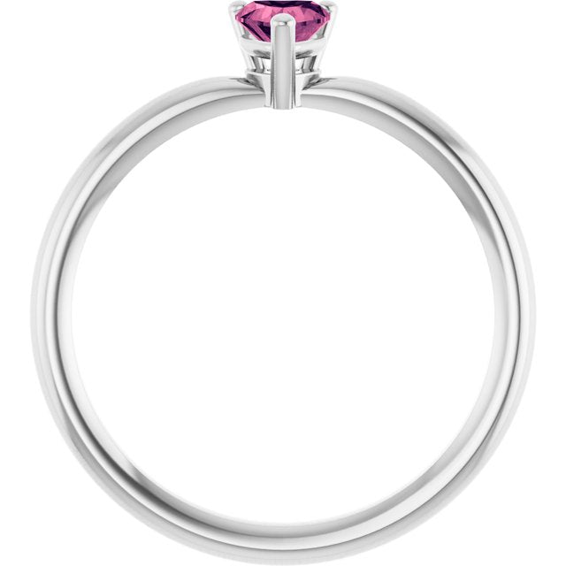 Sterling Silver Natural Pink Tourmaline Heart Solitaire Ring