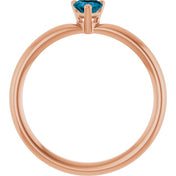 14K Rose Natural London Blue Topaz Heart Solitaire Ring