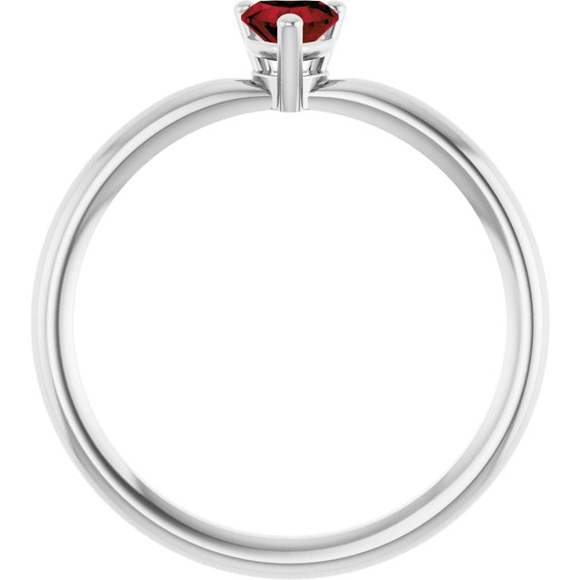 Platinum Natural Mozambique Garnet Heart Solitaire Ring