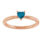 14K Rose Natural London Blue Topaz Heart Solitaire Ring