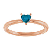 14K Rose Natural London Blue Topaz Heart Solitaire Ring