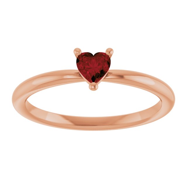 14K Rose Natural Mozambique Garnet Heart Solitaire Ring