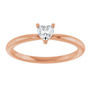 14K Rose Natural White Sapphire Heart Solitaire Ring