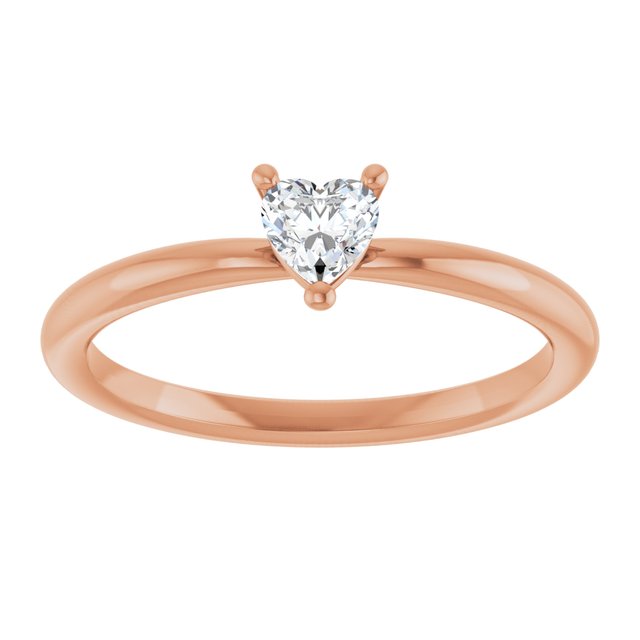 14K Rose Natural White Sapphire Heart Solitaire Ring