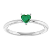 14K White Lab-Grown Emerald Heart Solitaire Ring
