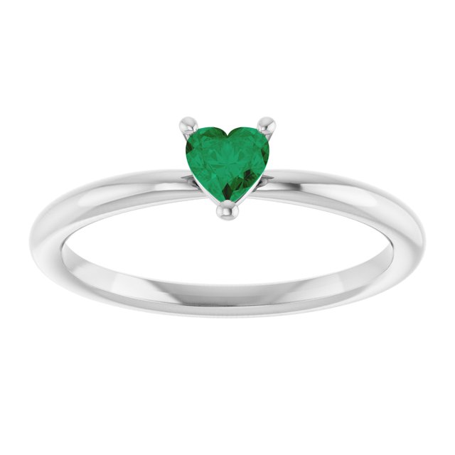 14K White Lab-Grown Emerald Heart Solitaire Ring