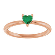 14K Rose Lab-Grown Emerald Heart Solitaire Ring