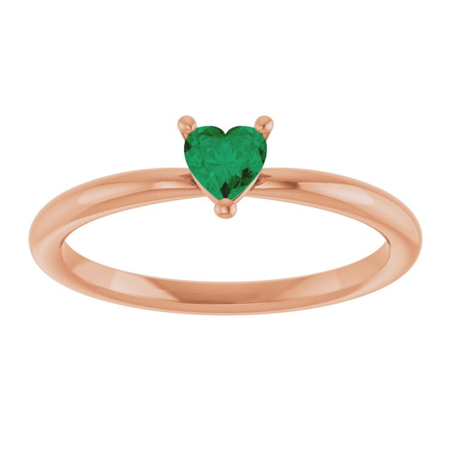 14K Rose Lab-Grown Emerald Heart Solitaire Ring