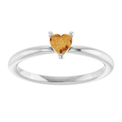 14K White Natural Citrine Heart Solitaire Ring