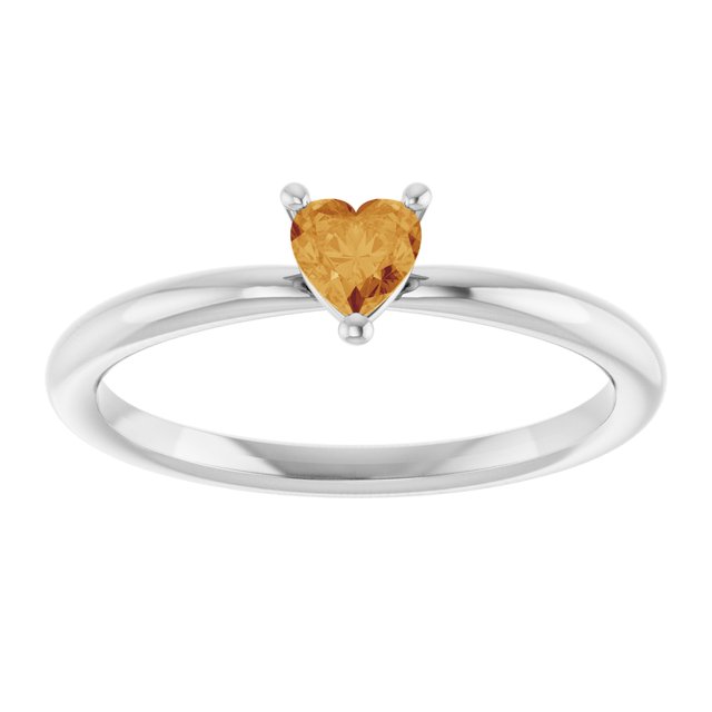 14K White Natural Citrine Heart Solitaire Ring