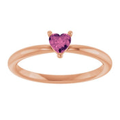 14K Rose Natural Pink Tourmaline Heart Solitaire Ring