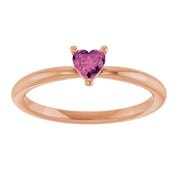 14K Rose Natural Pink Tourmaline Heart Solitaire Ring