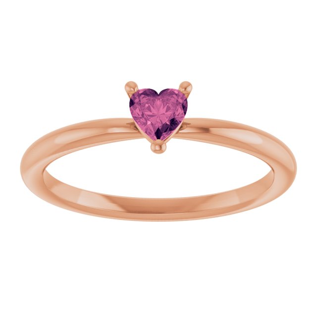 14K Rose Natural Pink Tourmaline Heart Solitaire Ring