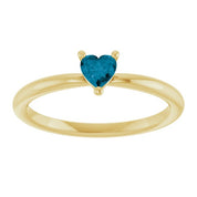 14K Yellow Natural London Blue Topaz Heart Solitaire Ring