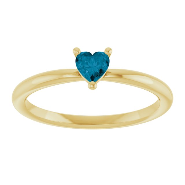 14K Yellow Natural London Blue Topaz Heart Solitaire Ring