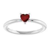 Sterling Silver Natural Mozambique Garnet Heart Solitaire Ring