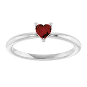 14K White Natural Mozambique Garnet Heart Solitaire Ring