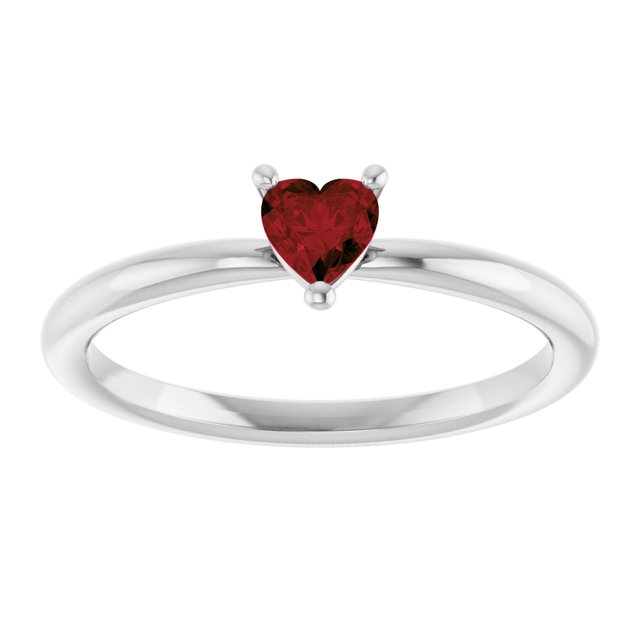 14K White Natural Mozambique Garnet Heart Solitaire Ring