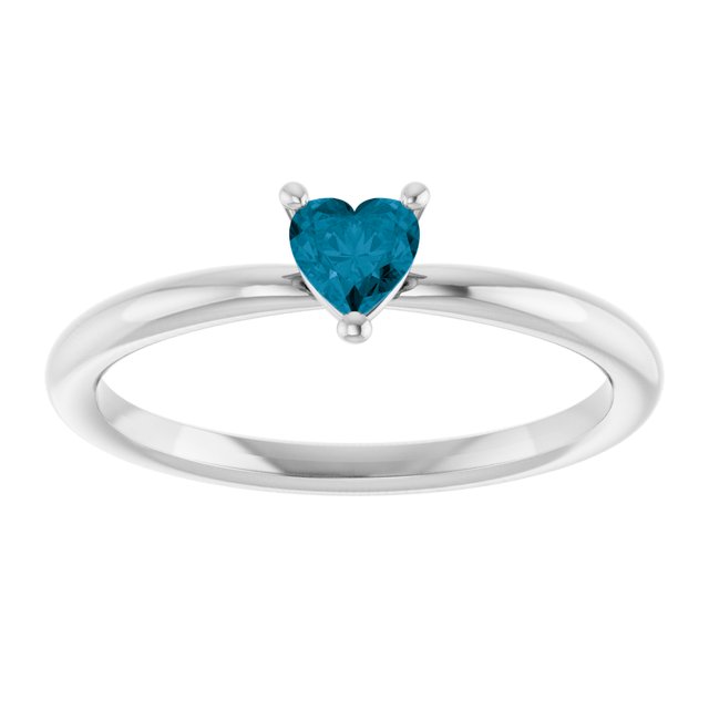 14K White Natural London Blue Topaz Heart Solitaire Ring