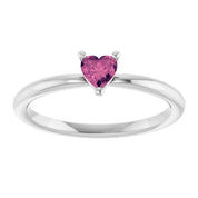 Sterling Silver Natural Pink Tourmaline Heart Solitaire Ring