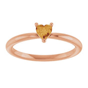 14K Rose Natural Citrine Heart Solitaire Ring