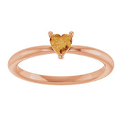 14K Rose Natural Citrine Heart Solitaire Ring