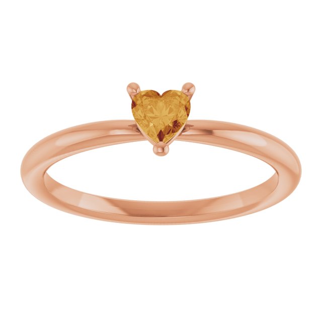 14K Rose Natural Citrine Heart Solitaire Ring