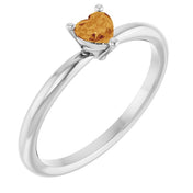 Platinum Natural Citrine Heart Solitaire Ring
