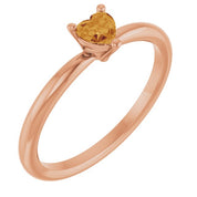 14K Rose Natural Citrine Heart Solitaire Ring