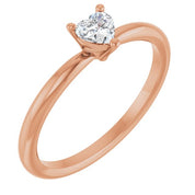 14K Rose Natural White Sapphire Heart Solitaire Ring