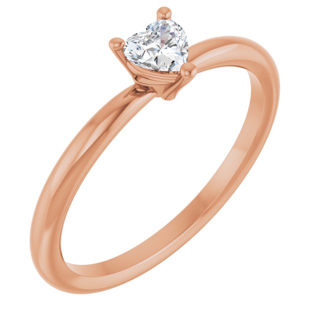 14K Rose Natural White Sapphire Heart Solitaire Ring