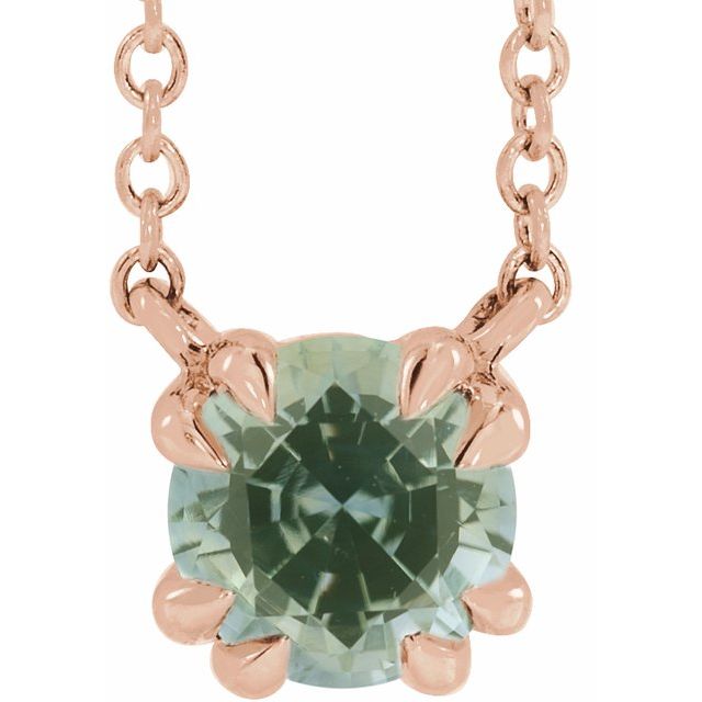 14K Rose Natural Green Sapphire Solitaire 18" Necklace
