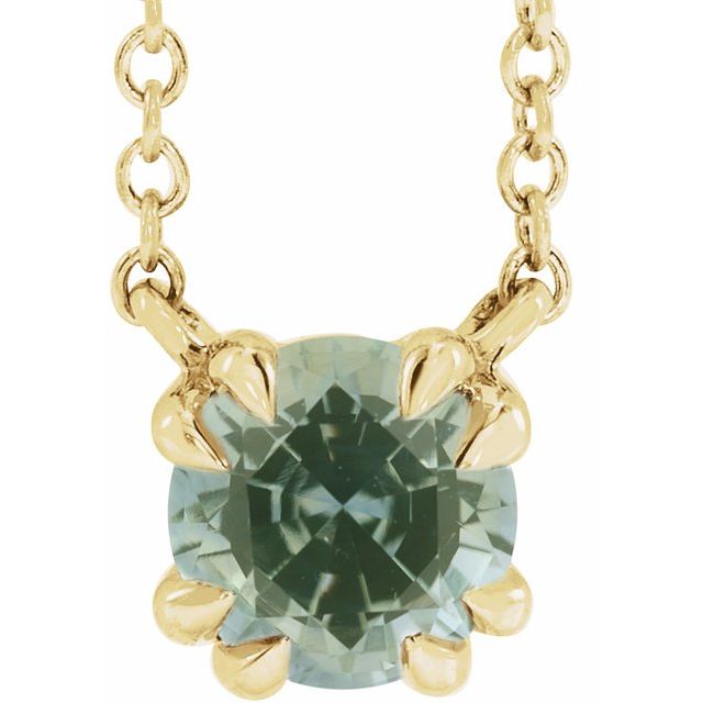 14K Yellow Natural Green Sapphire Solitaire 18" Necklace