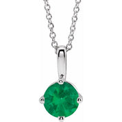 Sterling Silver 5 mm Lab-Grown Emerald Solitaire 16-18" Necklace