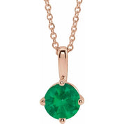 14K Rose 6 mm Lab-Grown Emerald Solitaire 16-18" Necklace