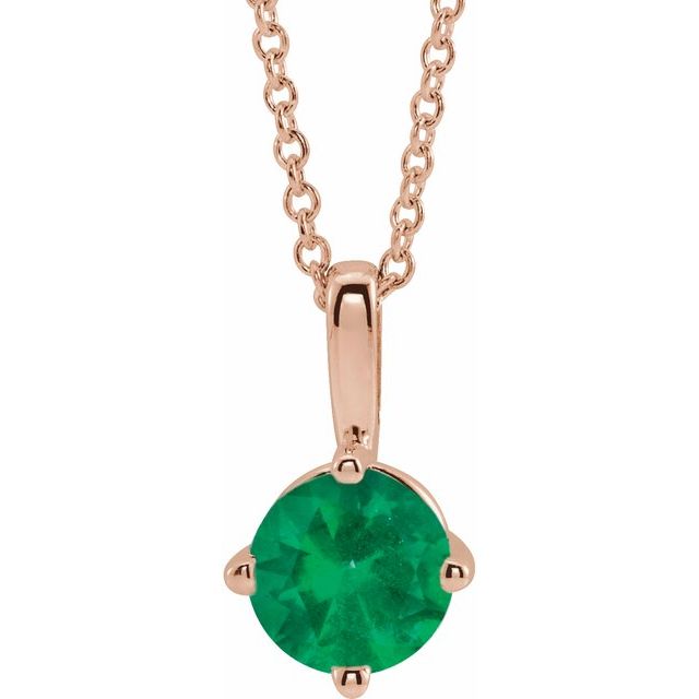 14K Rose 5 mm Lab-Grown Emerald Solitaire 16-18" Necklace