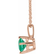 14K Rose 5 mm Lab-Grown Emerald Solitaire 16-18" Necklace
