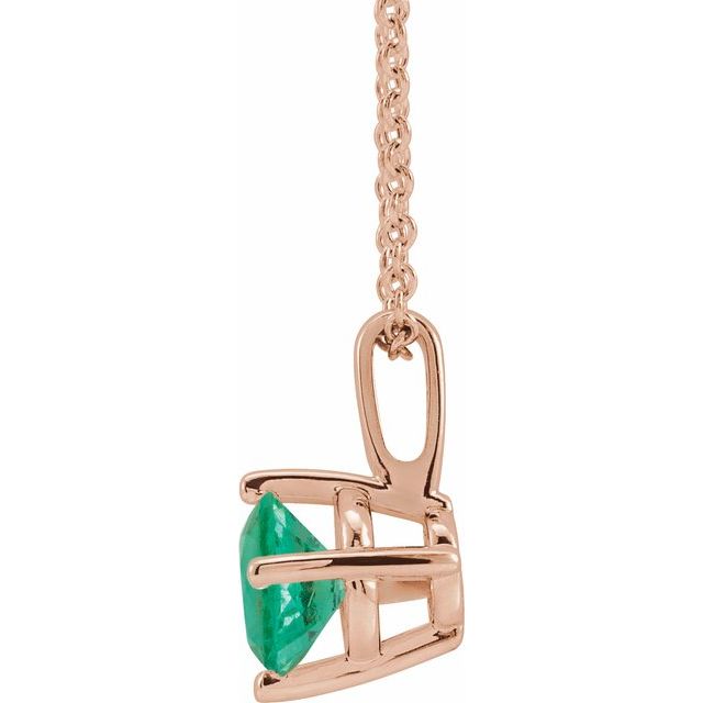14K Rose 5 mm Lab-Grown Emerald Solitaire 16-18" Necklace