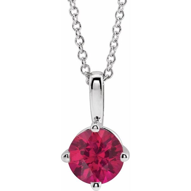 Sterling Silver 5 mm Lab-Grown Ruby Solitaire 16-18" Necklace