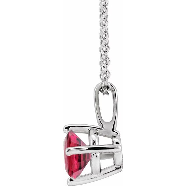 Sterling Silver 5 mm Lab-Grown Ruby Solitaire 16-18" Necklace