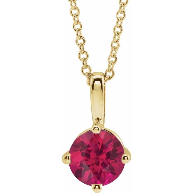 14K Yellow 5 mm Natural Ruby Solitaire 16-18" Necklace