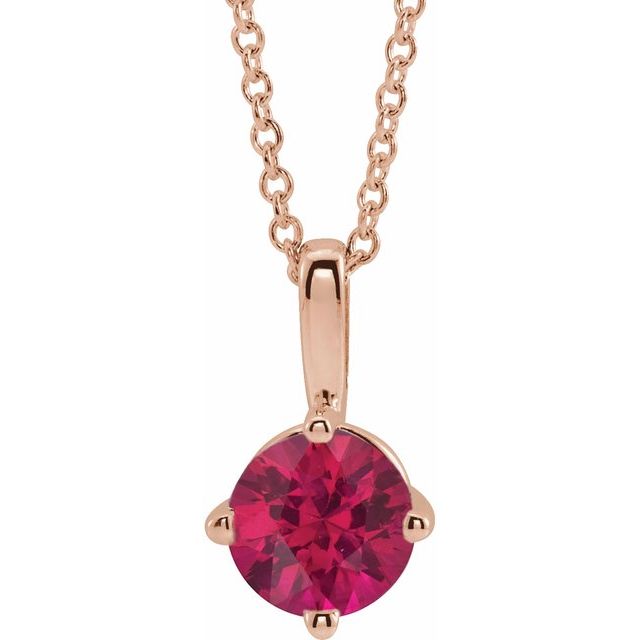 14K Rose 5 mm Lab-Grown Ruby Solitaire 16-18" Necklace