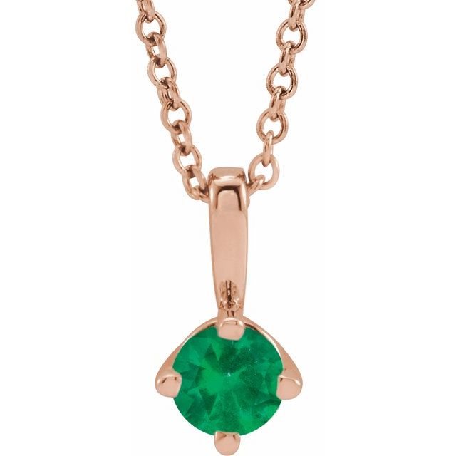 14K Rose 4 mm Lab-Grown Emerald Solitaire 16-18" Necklace