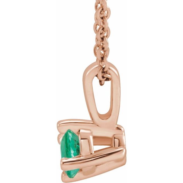 14K Rose 4 mm Lab-Grown Emerald Solitaire 16-18" Necklace