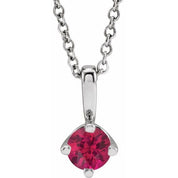 Sterling Silver 4 mm Lab-Grown Ruby Solitaire 16-18" Necklace